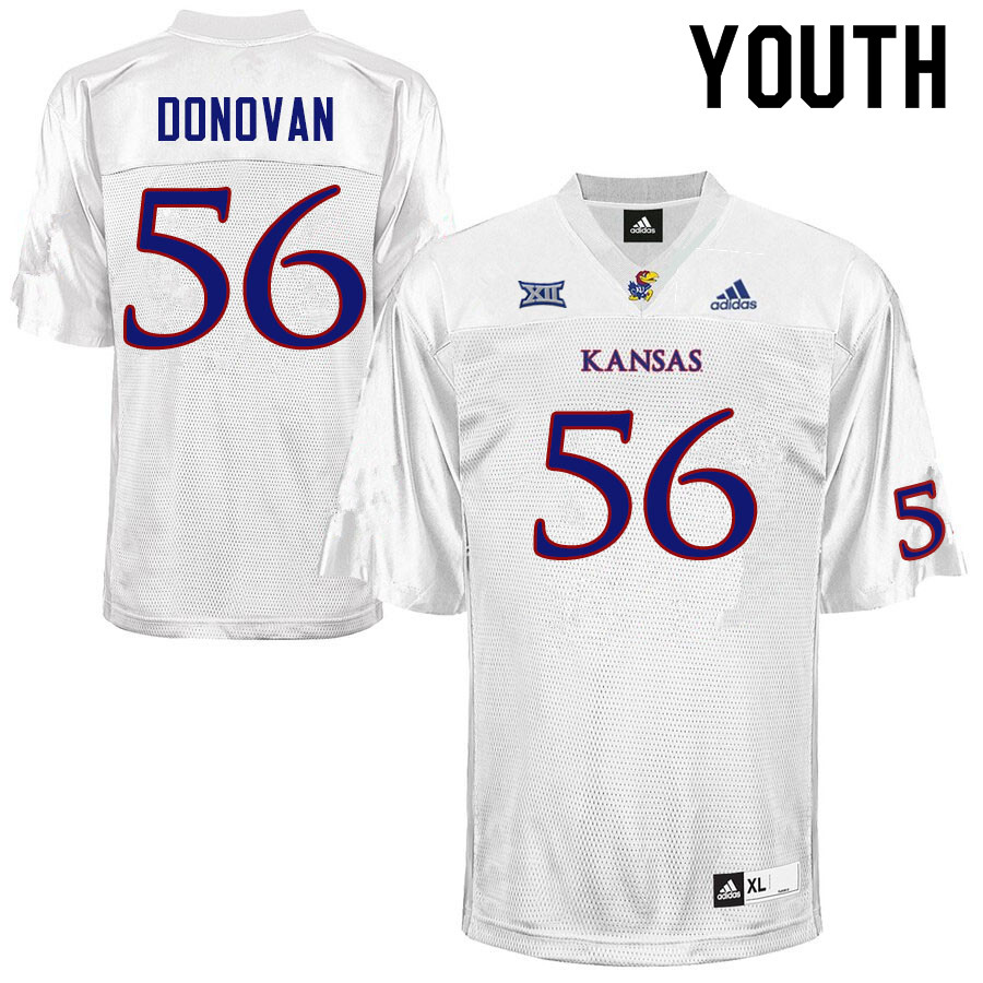 Youth #56 Josh Donovan Kansas Jayhawks College Football Jerseys Sale-White